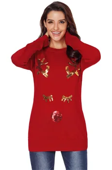 

Kawaii Knitted Sequined Reindeer Christmas Sweater for Women Cute Red Nose Rudolph Pattern Xmas Pullover Jumper Plus Size S-XL