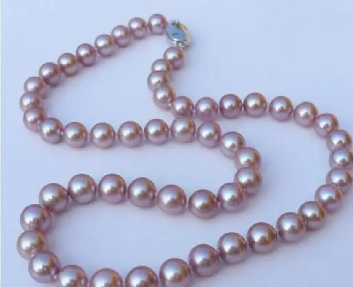 

20 inch 10-11mm natural south sea lavender pearl necklace 925 silver (9.13)