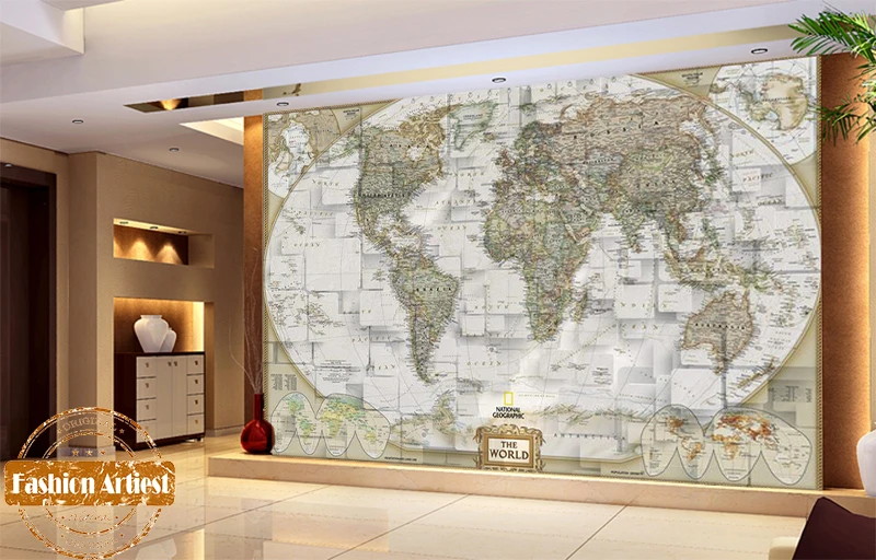 カスタムヴィンテージ壁紙壁画国家地理的詳細な世界地図テレビソファ寝室リビングルームカフェバーの背景 Wallpaper World World Wallpaperwallpaper Mural Aliexpress
