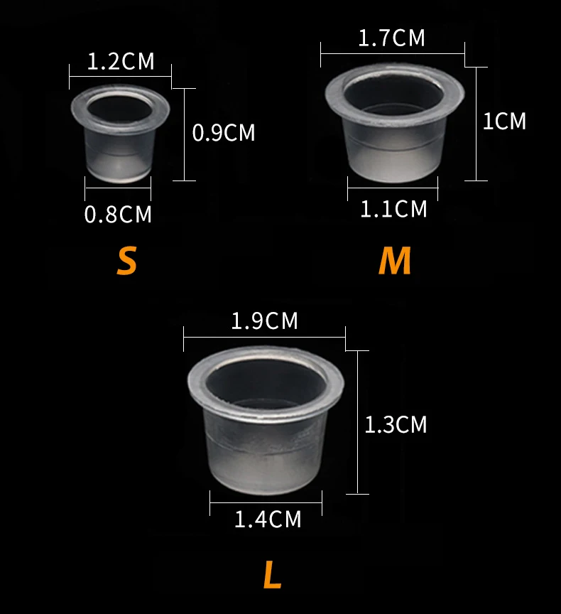 S/M/L 100 шт прозрачные пластиковые одноразовые, для микрообработки чернильница для тату, постоянный макияж держатель контейнер с крышкой татуировки аксессуар