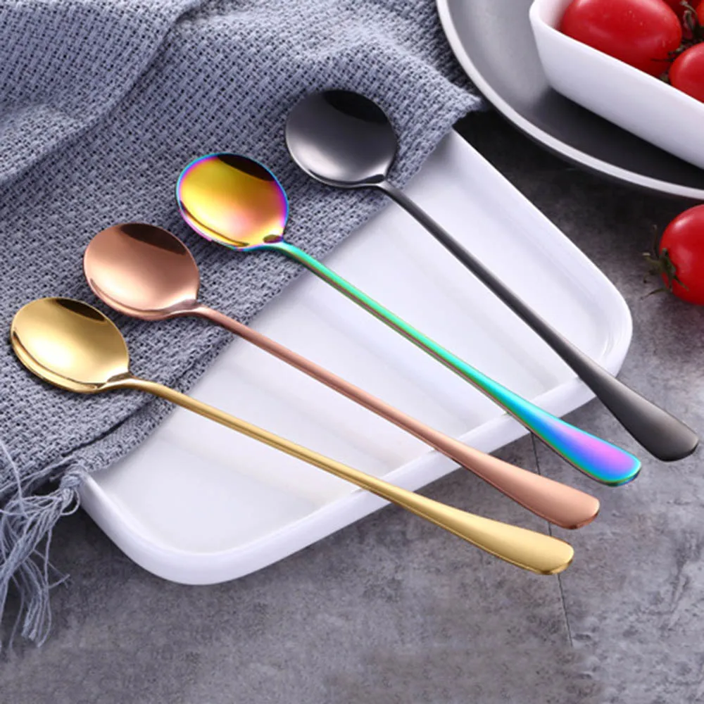 

18.3*3.5cm 1pc Stainless Steel Honey Spoons With Long Handle Ice Spoon Coffee Tea Stirring Spoon Home Kitchen Tableware Spoons