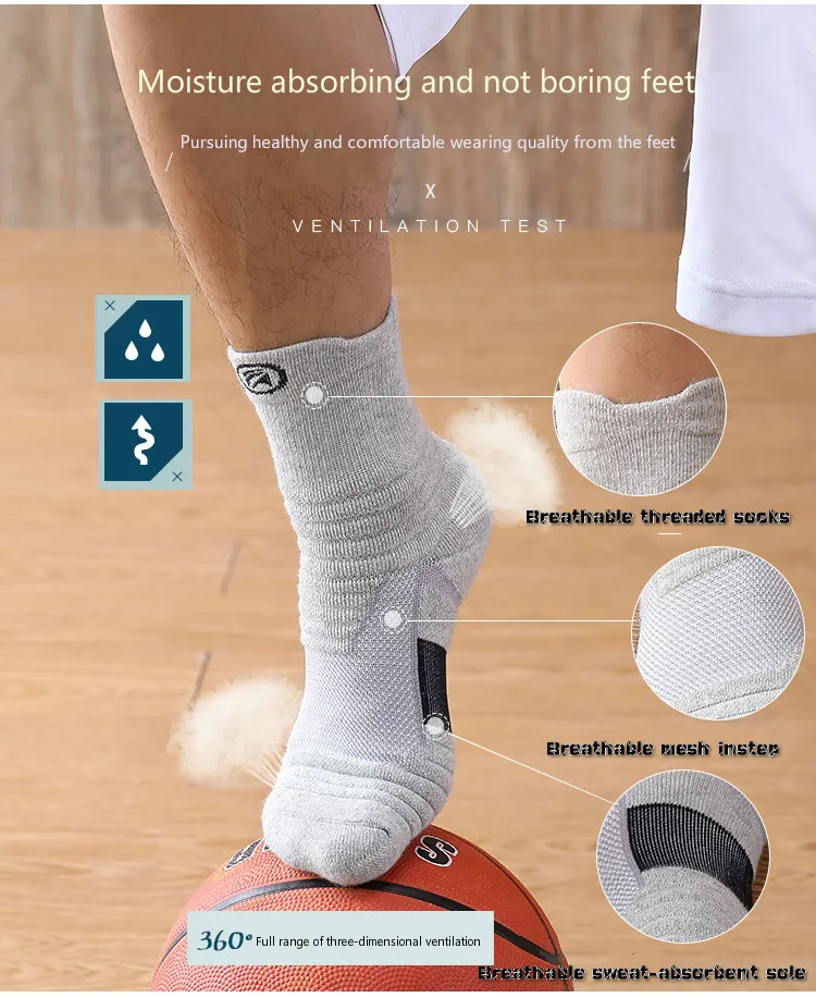 Баскетбольные Носки Спортивные Компрессионные носки мужские элитные спортивные быстросохнущие хлопковые носки с нескользящей подошвой для футбола