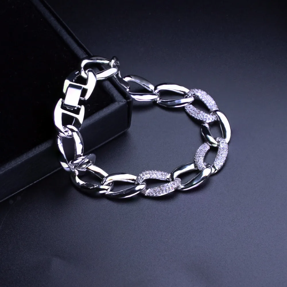 

Newranos Link Chain Bracelet Hip Hop Silver Color Pave Cubic Zirconia Bracelet for Fashion Jewelry BWX06502
