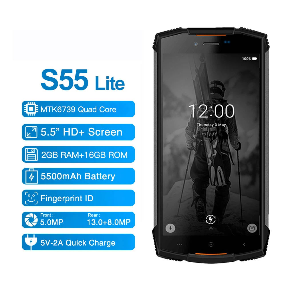 DOOGEE S55 Lite 2 Гб оперативной памяти 16 встроенной IP68 Водонепроницаемый 5 &quotHD + сотовый