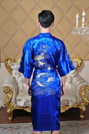 Shanghai Story Chinese men s Satin Polyester Embroidery Robe Kimono Nightgown Dragon Sleepwear M L XL