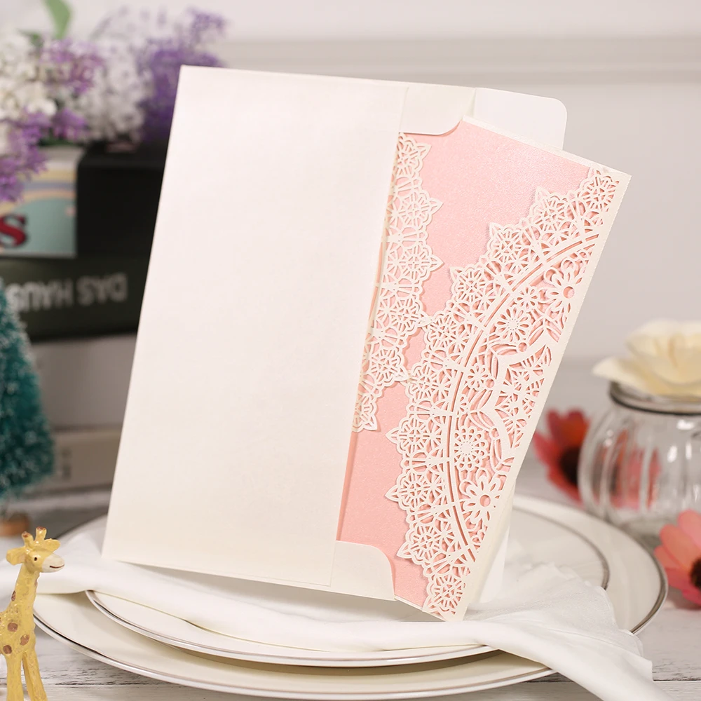 Image 10Pcs Laser Cut Wedding Invitation Cards Set Lace Pattern Cards Kit with Envelope Card Inner Sheet for Bridal Wedding Party