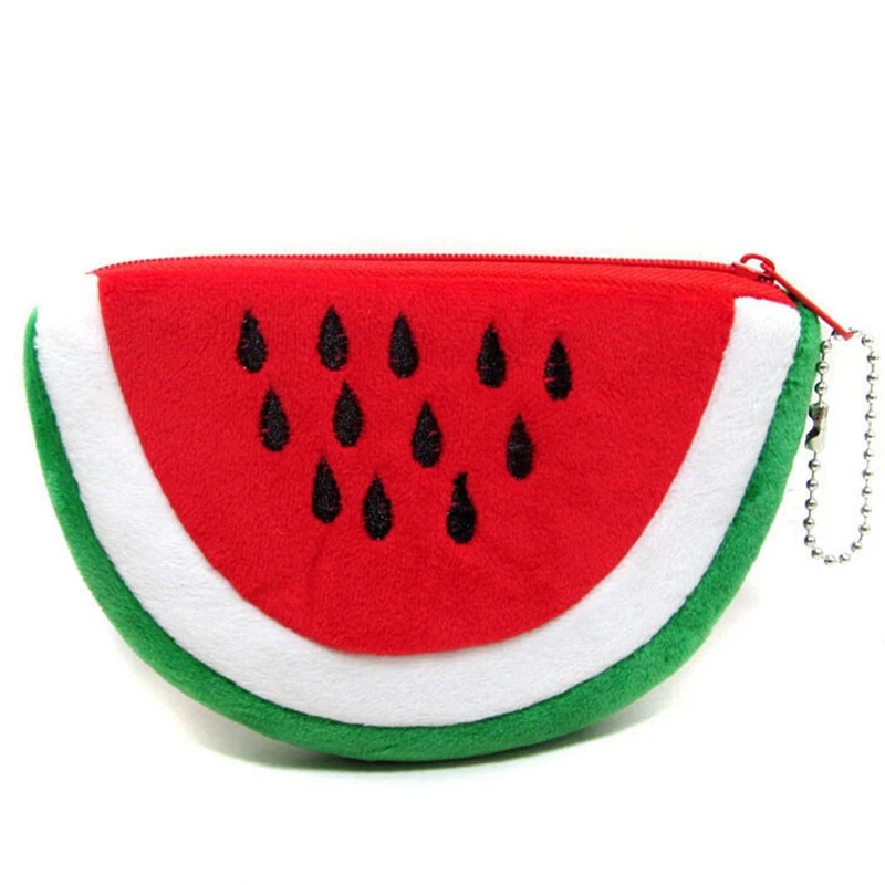

Fashion Cute Zipper Purses Half - Round Orange Watermelon Kiwi Fruit Fruit Shape Plush Coin Purse 3257