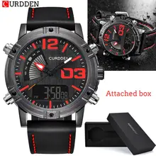 CURDDEN бренд Военная Униформа спортивные часы для мужчин 30 м повседневные кожаный ремешок светодио дный LED цифровой аналоговый Relogio Masculino# G