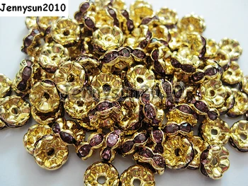 

200pcs/lot 10mm Top Quality Czech Light Ame-thyst Crystal Rhinestone Pave Wavy Rondelle Metal Spacer Loose Beads