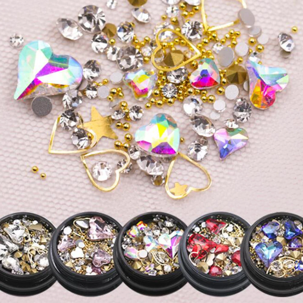 Mixed Shape Opal Nail Resin Rhinestones Gems 3D Tip Drill Copper Nail