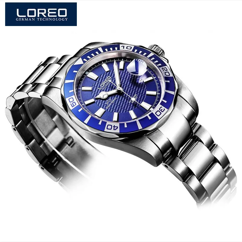 LOREO Alibaba Для мужчин часы световой Авто Дата Механические часы Бизнес наручные Нержавеющая сталь Orologi Uomo Рождественский подарок A45