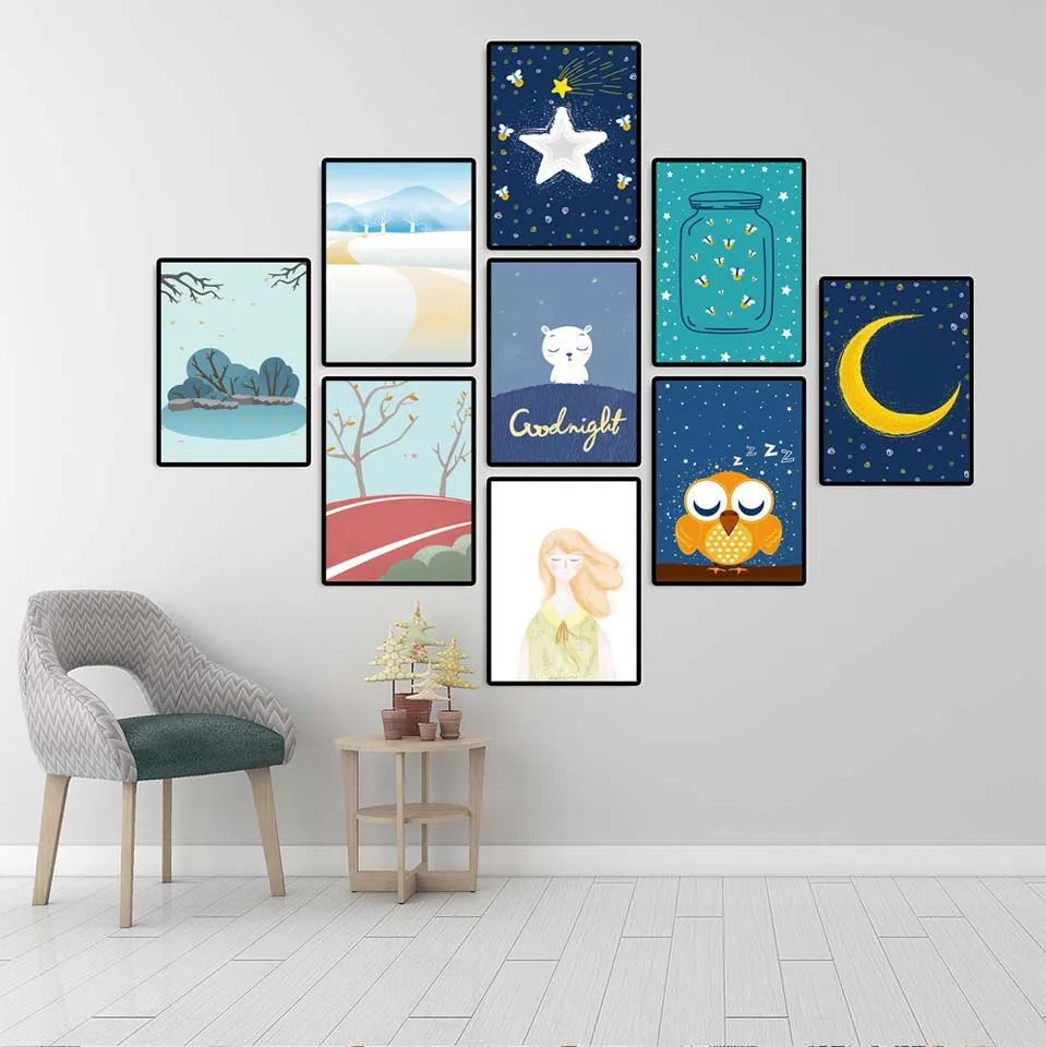 

Home Decoration Wall Art Poster Nordic Print Canvas Paintings Picture Oil Unframed Drawings Cartoon For Children Room Owl