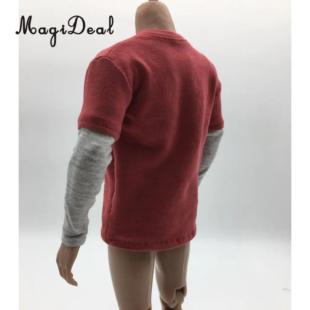 MagiDeal 1/6 Scale Mens Red Double Sleeve Long T-shirt Clothes for 12 Inch Male Action Figure Body   3Colors