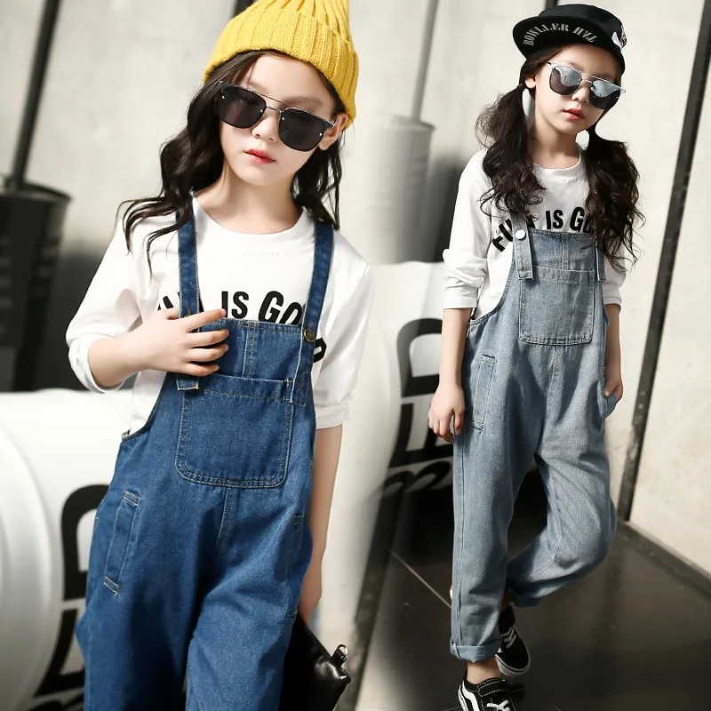 

Children denim overalls 2019 spring autumn girls cowboy strap pants kids Jumpsuit 5 6 7 8 9 10 12 13 years baby jeans trousers