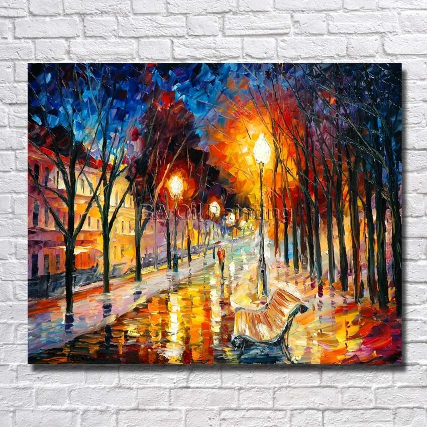 Handpainted الفن الحديث صورة مشهد السكين لوحة الضوء ليلة جميلة لا مؤطرة وحة زيتية على قماش ديكور المنزل الفن Palette Knife Modern Artknife Oil Painting Aliexpress