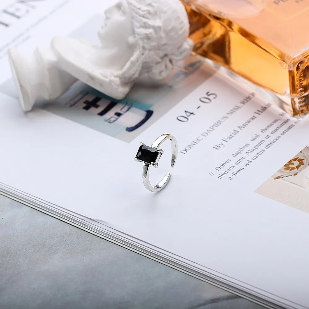 SHANICE элегантное 925 пробы Серебряное черное CZ Открытое кольцо модные обручальные кольца для женщин подарок на Рождество Хорошее ювелирное изделие
