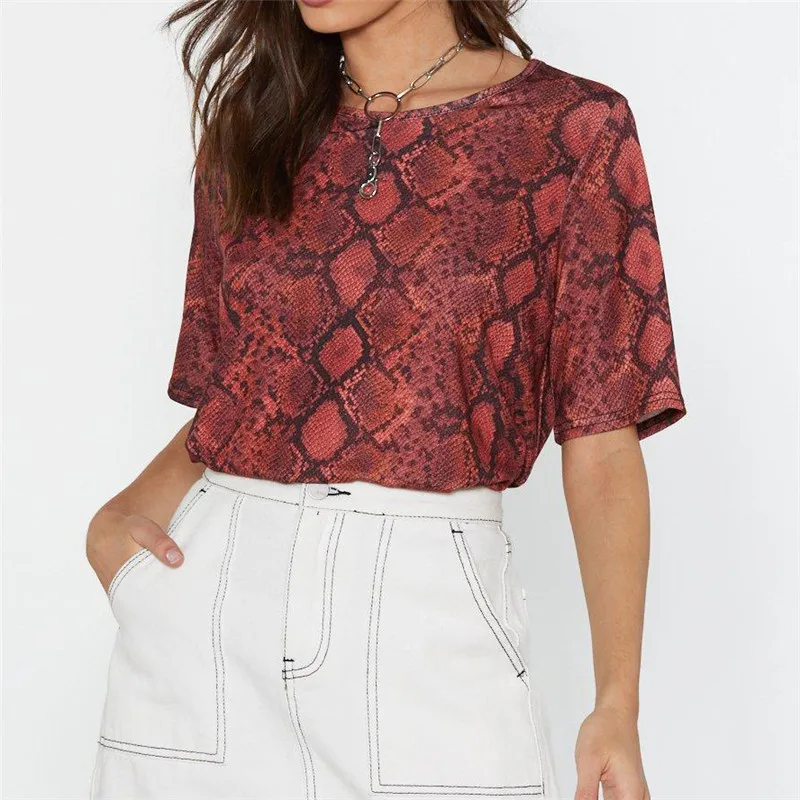 

Summer Tshirt for Women 2019 Snake Print Short Sleeve T-shirt Casual Loose Tops Tees Female Camisas Mujer Harajuku Streetwear