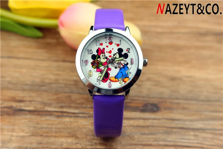 Популярные детские часы с Микки-Маусом, светящаяся указка, Детские часы с сердечком, Микки и Минни