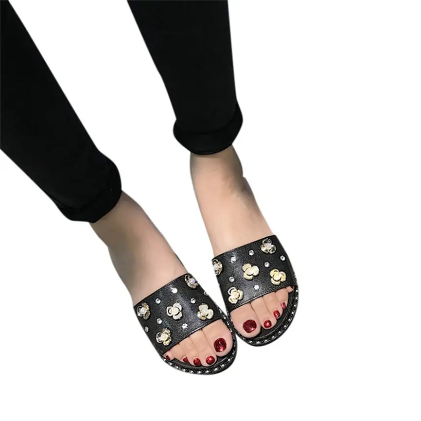 

Women Slipper Summer Women's Flat Sandals Sequins Rhinestones Flowers Increased Non-Slip Slippers For Women
