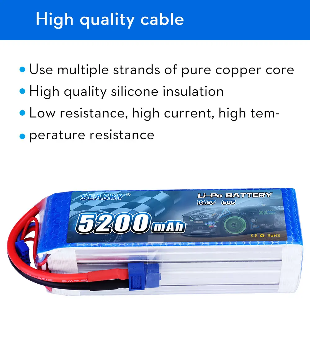 2 шт. батарея SEASKY 4S LiPo 14,8 V 5200mAh 60C батарея lipo RC батарея lipo 14,8 V батарея XT60 для дрона FPV