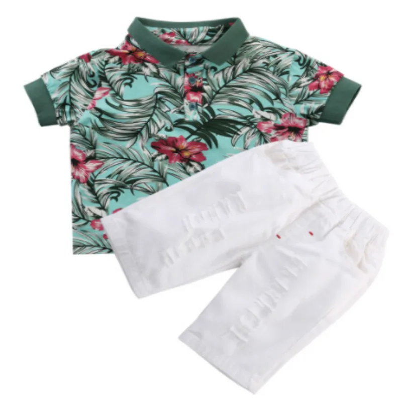 

Cool Kids Baby Boy Clothes Flower Print t-shirt Tops+Short Pants Outfits Set 2pcs Suit Size 2-5T
