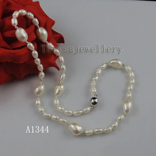 Terisa pearljewelry AA 4-9 мм миксы Размеры белый Цвет риса барокко пресноводного жемчуга Цепочки и ожерелья 17 дюймов Модные женские ювелирные изделия