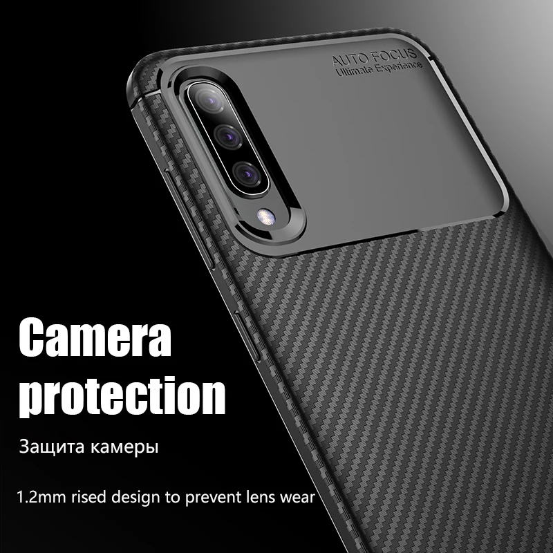 Чехол для Samsung Galaxy A50 A30 Мягкая силиконовая задняя крышка из углеродного волокна A10