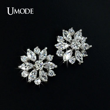 UMODE Luxury Round and Marquise cut Cubic Zirconia Stone Cluster Flower Stud Earring For Women Birthday Bijouterie UE0018