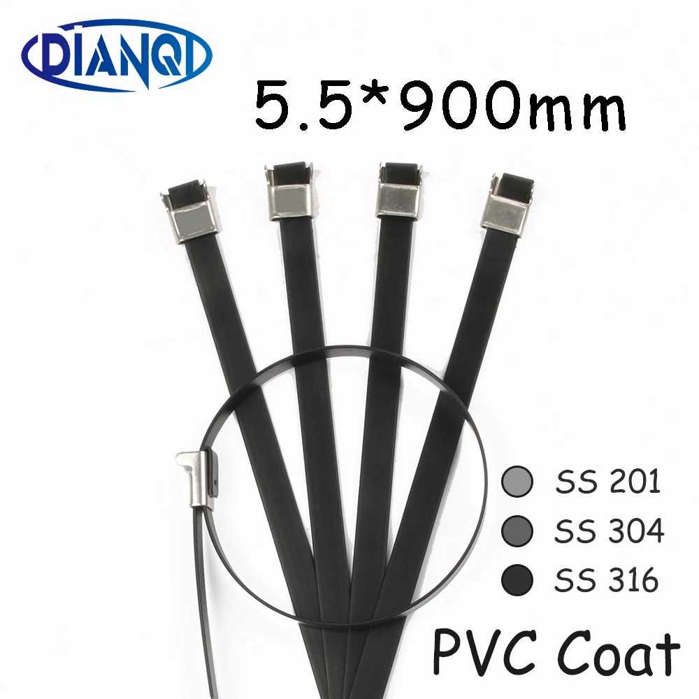 Inoxidável Zip Pvc Revestimento Forte Grau Metal Cabo Laços Tie Envoltórios 5.5*900 5.5mm 5.5×100 Aço