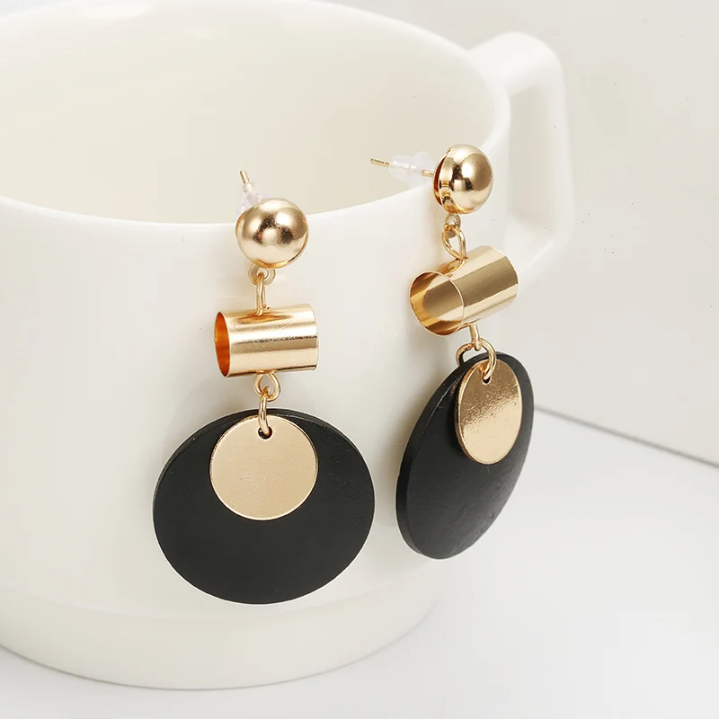 

Korean Style Wooden Earrings For Women Black Green Color Fashion Jewelry Vintage Personalized Ear Jewelry