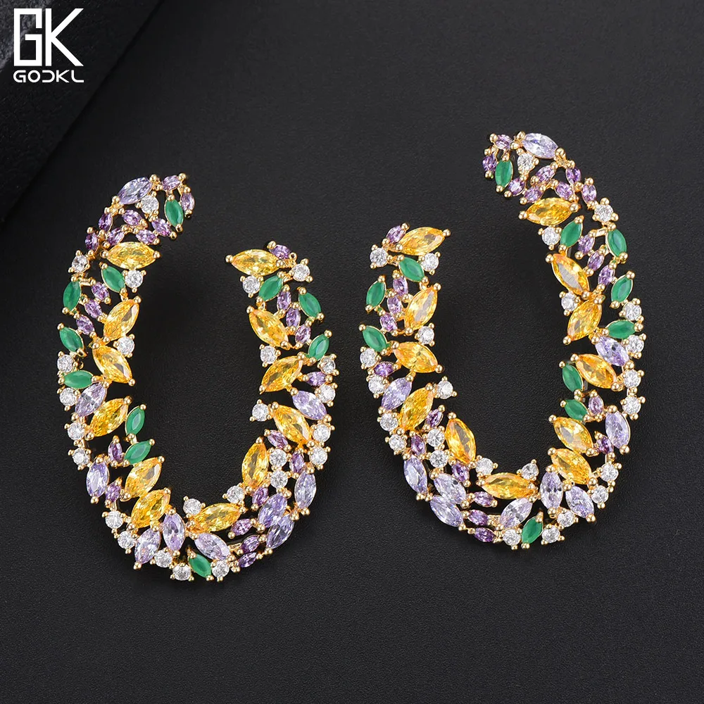 GODKI 48 мм Роскошные шпильки геометрической формы серьги для женщин Свадебные Циркон Кристалл CZ Дубай Свадебные серьги букле d'oreille femme