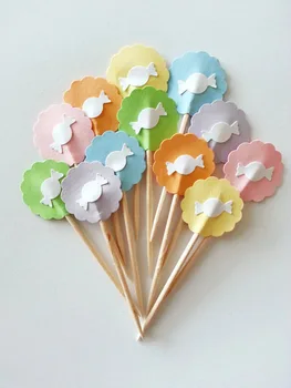 

Sweet Pastel Candy Bar cupcake toppers Wedding Food Picks Bridal shower Bachelorette cocktail tea party muffin decorations