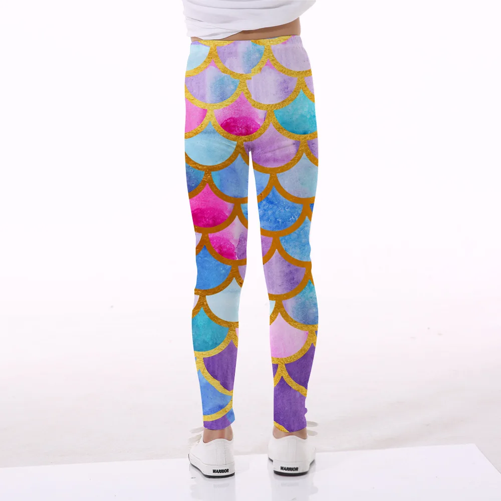 

Girls 4-10 Y Spring Ankle Length 3D Print Rainbow Fish Scales Pattern Leggings Pants Mid-Waist Elastic Sports Underwear Trousers