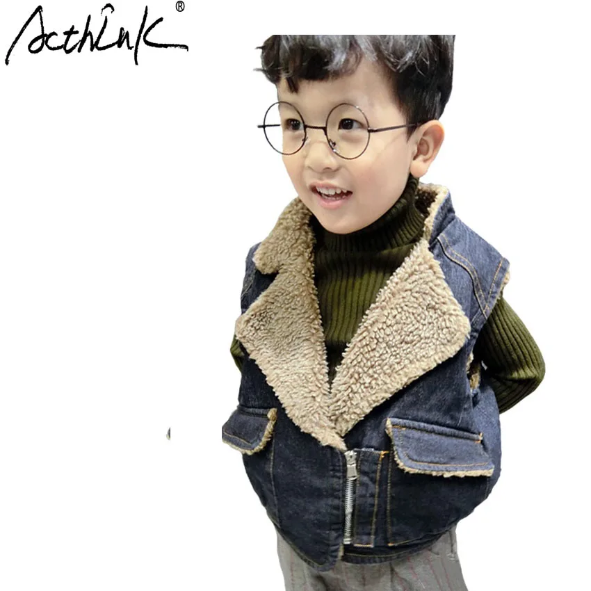 ActhInK New Boys Lamb Wool Vest Waistcoat for Baby Boys Turn down