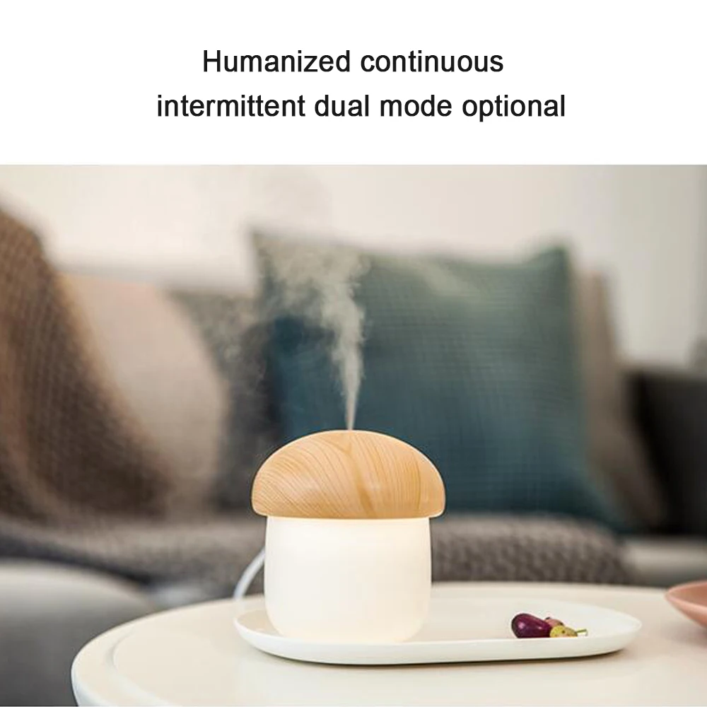 Portable USB Spray Humidifier LED Night Light For Car Office Mushroom ABS Wood Grain Christmas Home Decor Atmosphere Sleep Lamps (11)