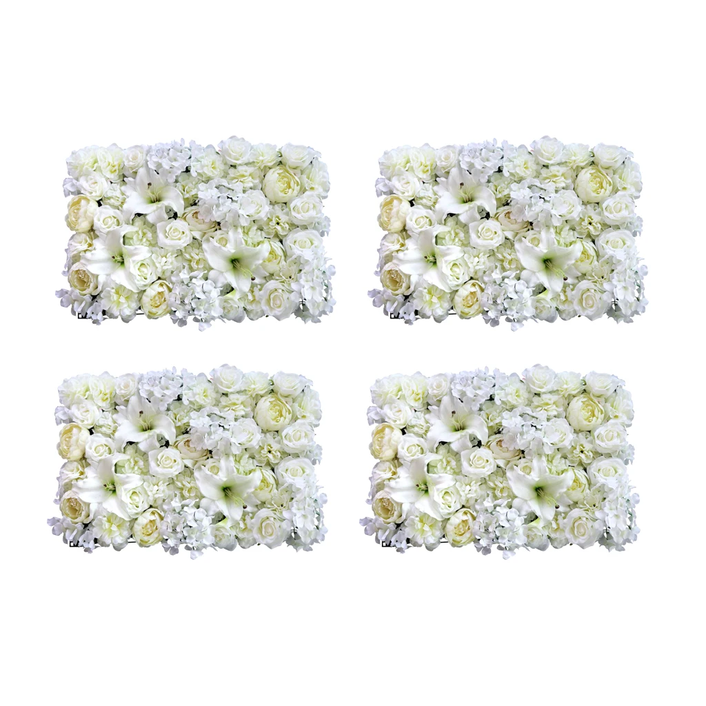 4pcs Artificial Rose Peony Lily Flower Wall Panels Wedding Venue Decoration