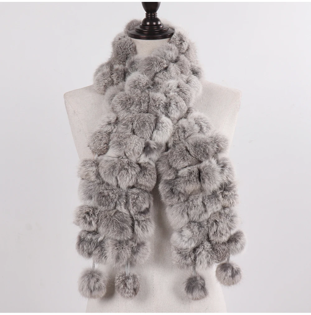 New Winter Women Real Rabbit Fur Scarf Natural Warm Rabbit Fur Muffler Girl Fashion Knitted Genuine Rabbit Fur Scarves