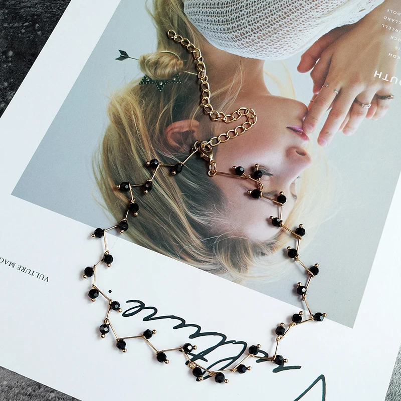 Новое поступление Горячая Мода черный кристалл ожерелье Torques Bijoux простой крест Strand бисером Чокеры ожерелье s женские ювелирные изделия