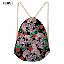 FORUDESIGNS/сумка на шнурке для женщин девочек, маленький школьный рюкзак с принтом черепа, Женская Повседневная сумка-шоппер