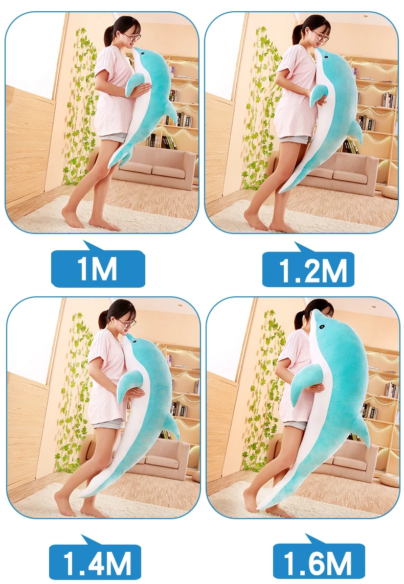 Dorimytrader New Soft Sea Animal Dolphin Plush Pillow Giant Stuffed Cartoon Dolphin Shark Toy Doll for Kids Adults Gift Decoration 140cm 160cm DY50447 (9)