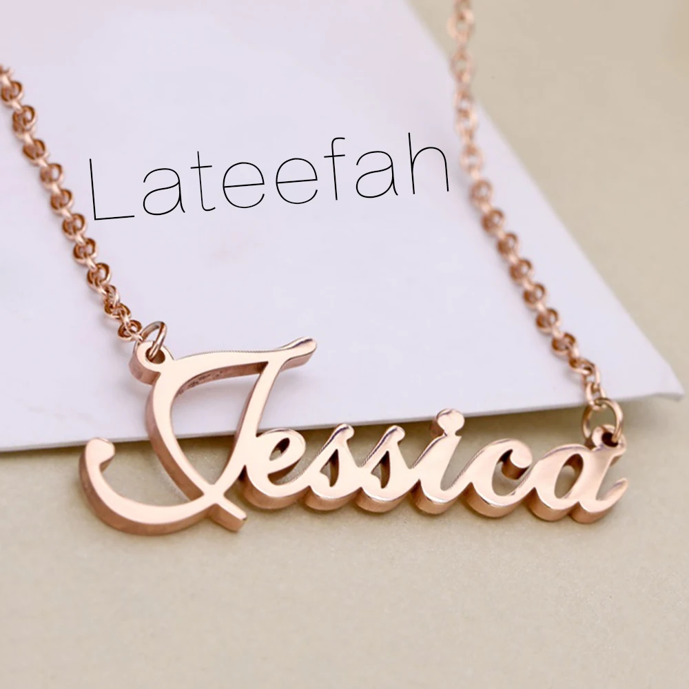 

Lateefah Rose Gold Silver Color Personalized Custom Name Pendant Necklace Stainless Steel Customized Nameplate Necklace Handmade