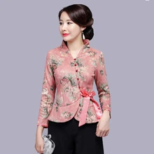 Новые осенние женские топы с v-образным вырезом и пуговицами, с длинным рукавом, Cheong-sam, элегантная повседневная женская китайская куртка, пальто, большие размеры 4XL