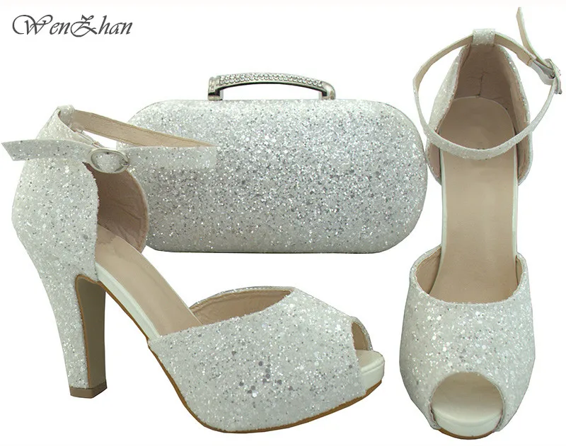 White Color High Heel Shoe Matching Enchanting Bag Sets Decorated White Color High Heel Shoe Matching Enchanting Bag Sets Decorated With Bling Nigerian Wedding Shoes And Set For Lady B712 30 In Women S Pumps From