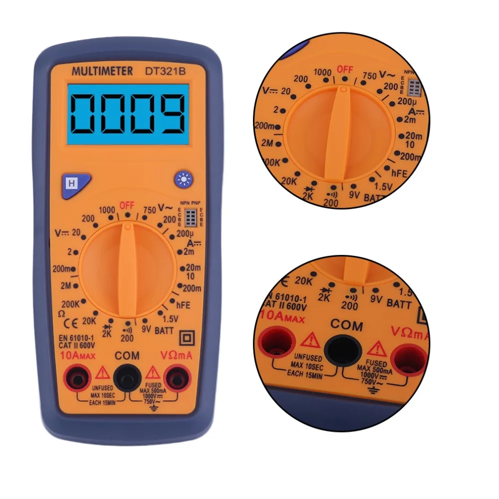Viecar Portable Multi meter AC/DC Voltage Meter Blue Backlight Support