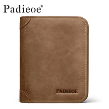 Padieoe Vintage Style Véritable Porte-Monnaie En Cuir De Luxe Marque Hommes Portefeuilles Crazy Horse Court Porte-Monnaie D’embrayage