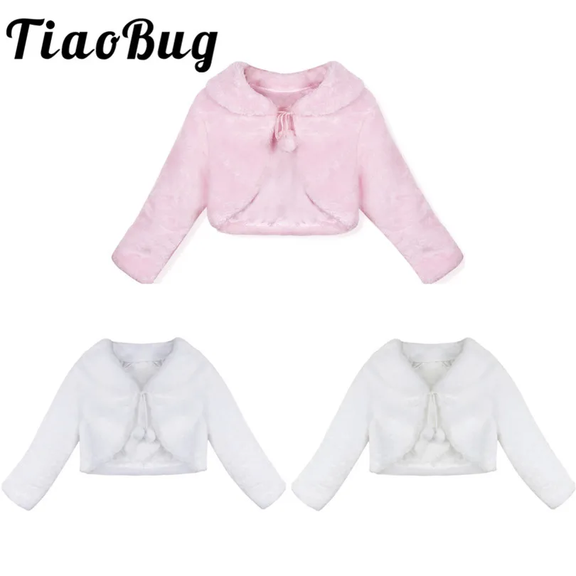 Ivory Girls Faux Fur Long Sleeve Coat Wedding Bridesmaid Pageant Kids
