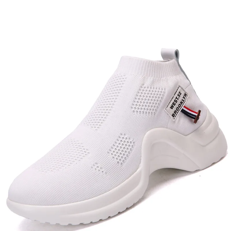 

ZOPUDC 2019 Spring Platform White Sneakers Women Fashion Wedges Shoes Ladies knitting Breathable Socks Chunky Sneakers Women