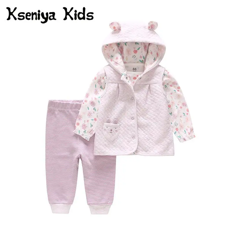 

Kseniya Kids 2018 Autumn New Baby Girls Purple Flower Three Piece Newborn Baby Girl Set Clothes Newborn Clothing Sets