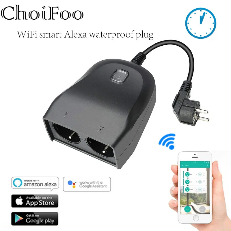 

WiFi Smart Alexa Voice Timing Socket 2-in-1 Outdoor Wall Mounted Waterproof Intelligent Plug compatible with Amazon Google Home