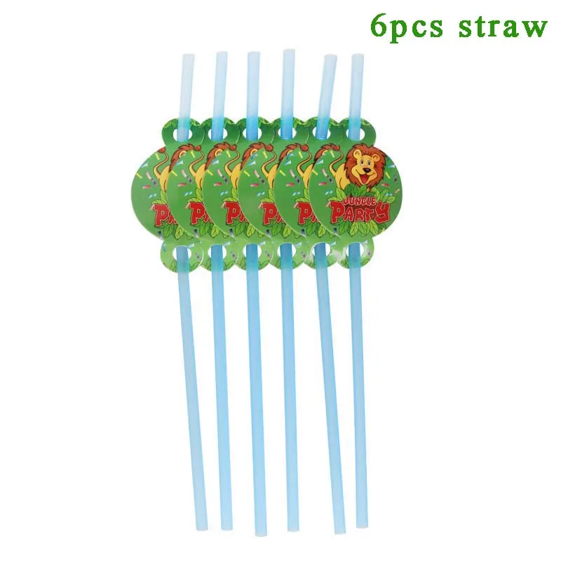 Животные джунгли День Рождения украшения из фольги воздушный шар Ферма для вечеринки в стиле сафари посуда принадлежности для детского душа день рождения украшения для детей - Цвет: 6pcs straw